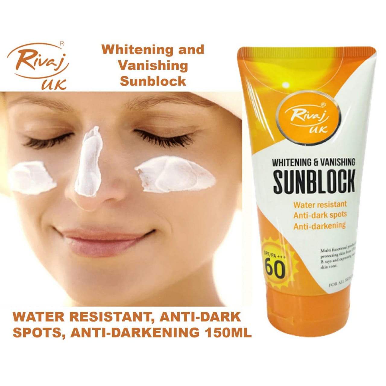 Rivaj Sunblock Whitening & Vanishing SPF60 Ideal For All Skin Types [150ml]