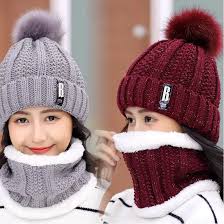 Women Knitted Beanie & Scarf Set – Soft Fur Winter Cap