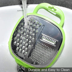 Multi-Function Cheese Grater – 3 Blades, Storage Container & Peeler