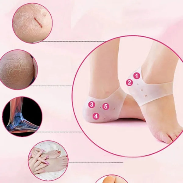 Pack of 02 - Moisturizing Socks Silicone Gel Heel Pad Socks Skin Color & Half Heel Pads