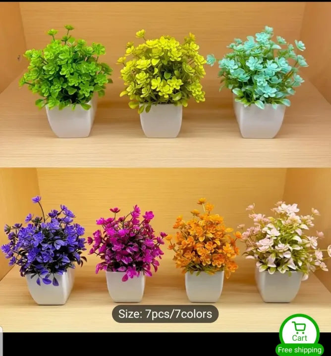 Pack of 8 Mini Plant Artificial Decoration Piece with pot Best for home & Office Decoration purpose
